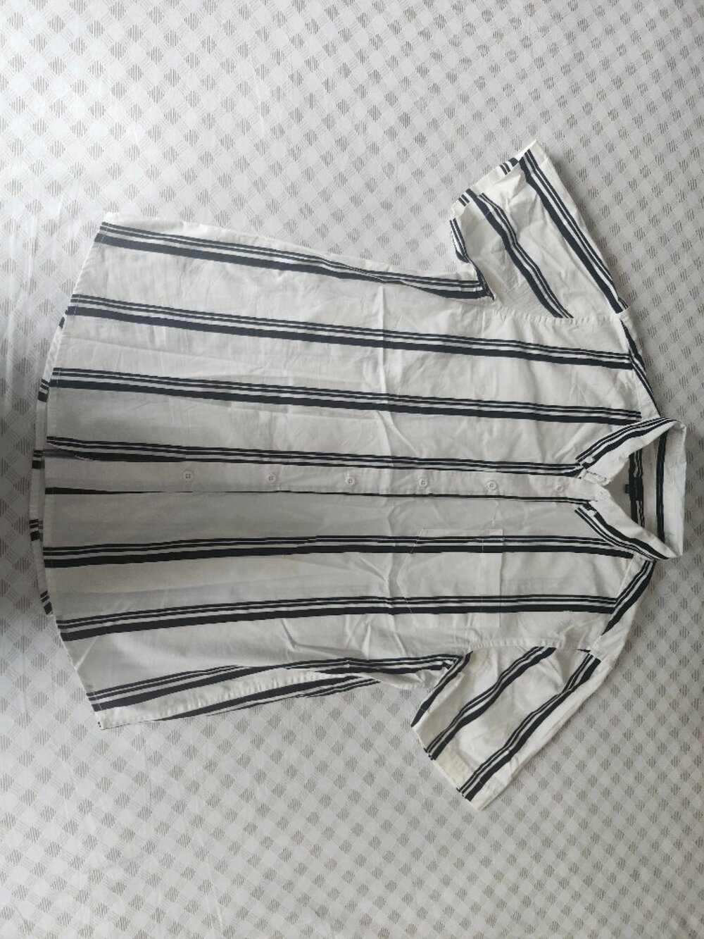 BlueNotes On White Black Striped Short Sleeve Button Up Shirt Mens M